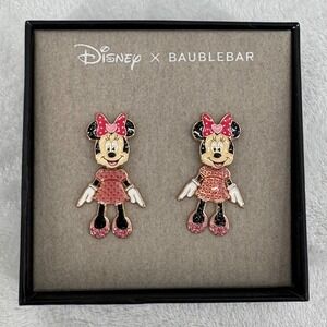 Disney x Baublebar Minnie Mouse Crystal Drop Earrings Bow Pink Heart Dress